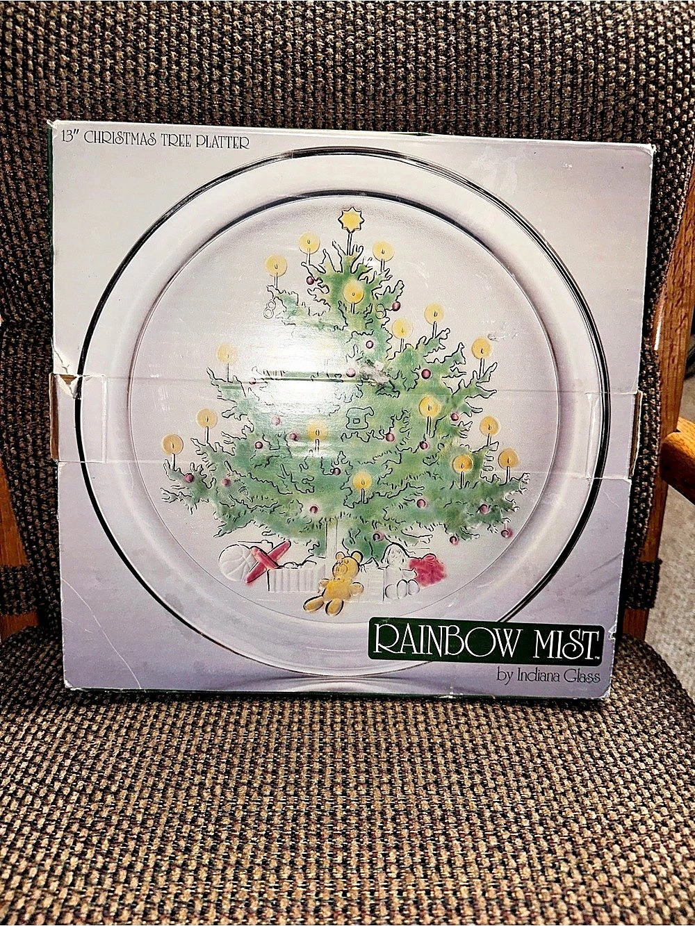 Indiana Glass Rainbow Mist 13" Christmas Tree Platter
